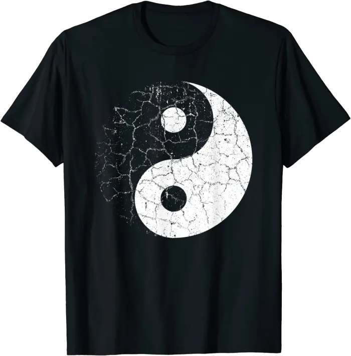 Chinese Yin Yang Symbol T Shirt with Cracked Distressed Look