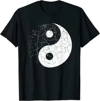 Chinese Yin Yang Symbol T Shirt with Cracked Distressed Look