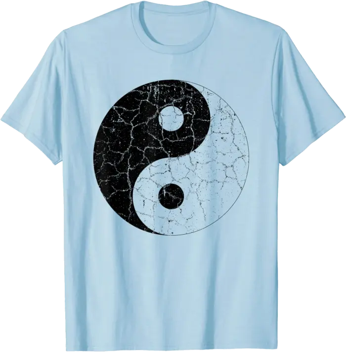 Chinese Yin Yang Symbol T Shirt with Cracked Distressed Look