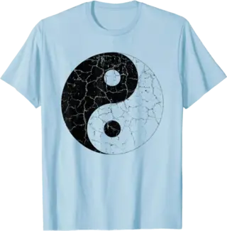 Chinese Yin Yang Symbol T Shirt with Cracked Distressed Look