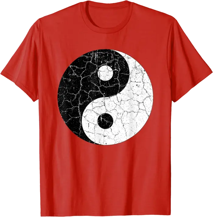 Chinese Yin Yang Symbol with Cracked Distressed Look T-Shirt