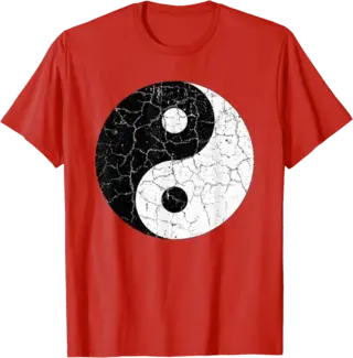 Chinese Yin Yang Symbol with Cracked Distressed Look T-Shirt