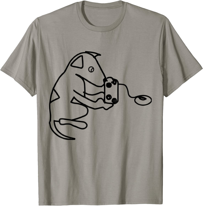 Cute Line Drawing of a Dog Playing Video Games T-Shirt