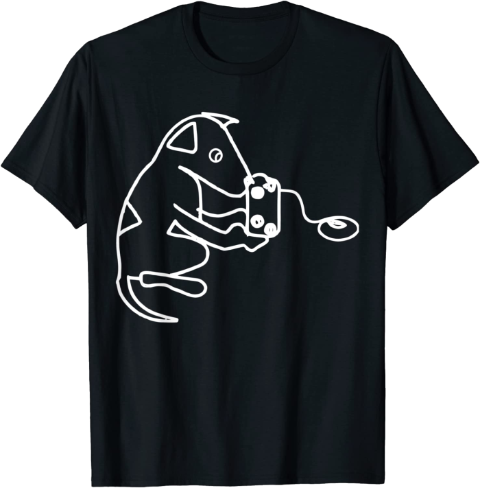 Cute Line Drawing of a Dog Playing Video Games T-Shirt