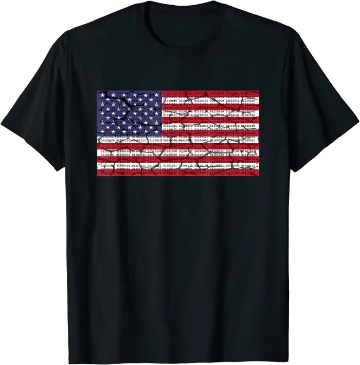 Distress Binary Text American Flag T-Shirt