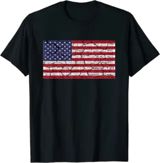 Distress Binary Text American Flag T-Shirt
