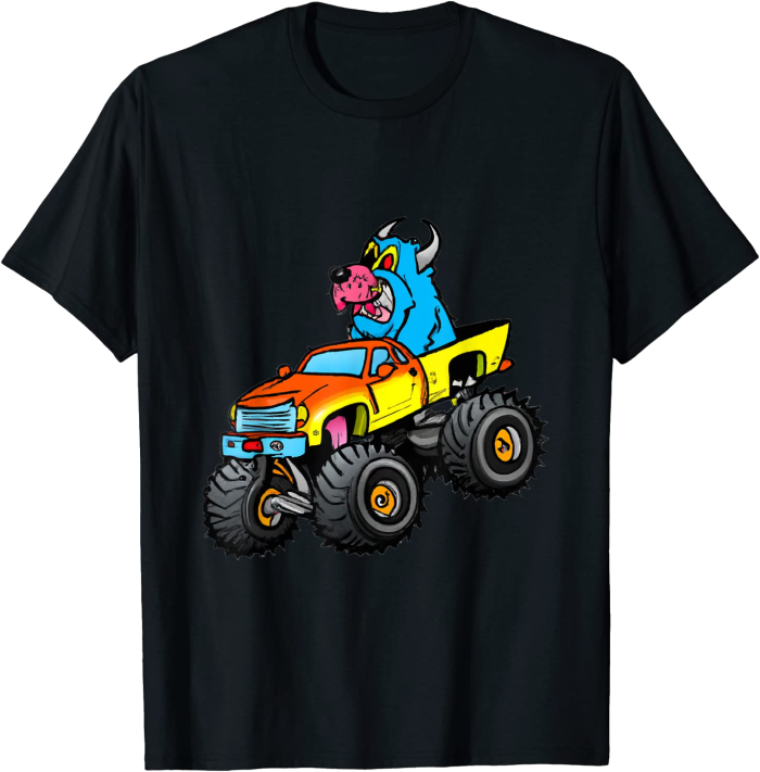 Dog with Horns on a Monster Truck T-Shirt