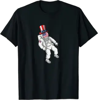 Patriotic Astronaut Looking at an American Flag T-Shirt